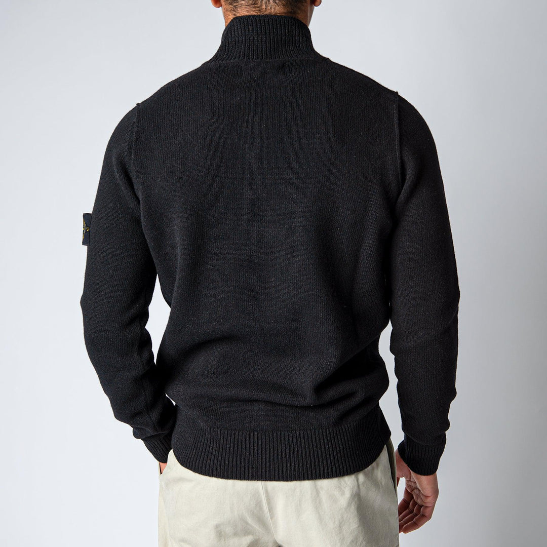 WOOL HALF ZIP KNITTED SWEATSHIRT. Black