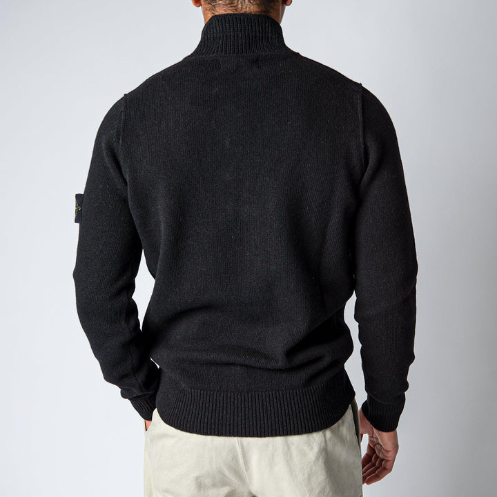 WOOL HALF ZIP KNITTED SWEATSHIRT. Black