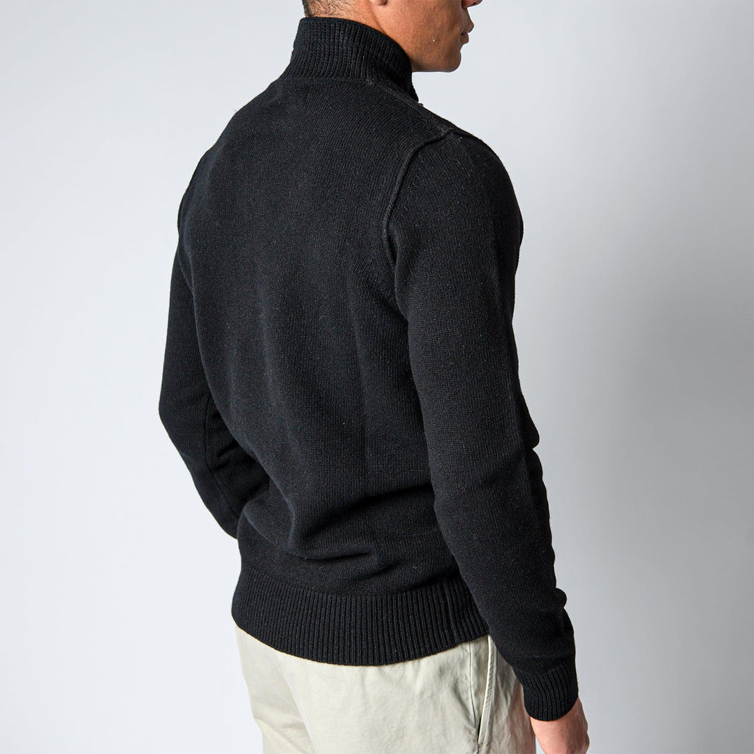 WOOL HALF ZIP KNITTED SWEATSHIRT. Black