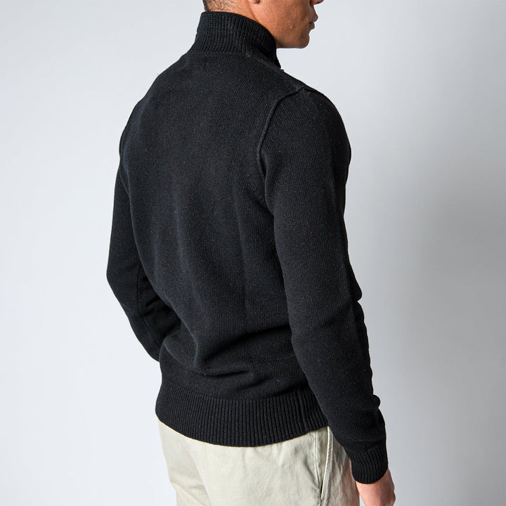 WOOL HALF ZIP KNITTED SWEATSHIRT. Black