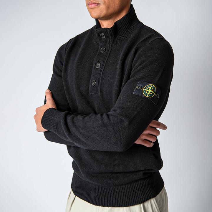 WOOL HALF ZIP KNITTED SWEATSHIRT. Black