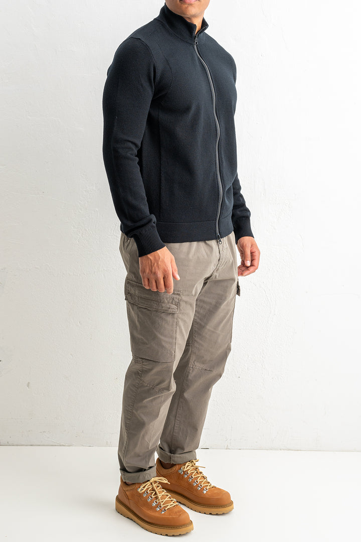 Stretch Wool Full Zip Sweater 5100062 Black