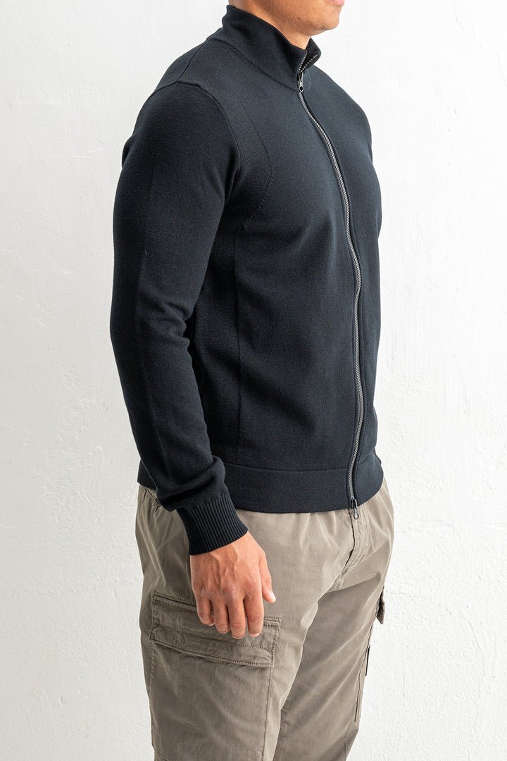 Stretch Wool Full Zip Sweater 5100062 Black