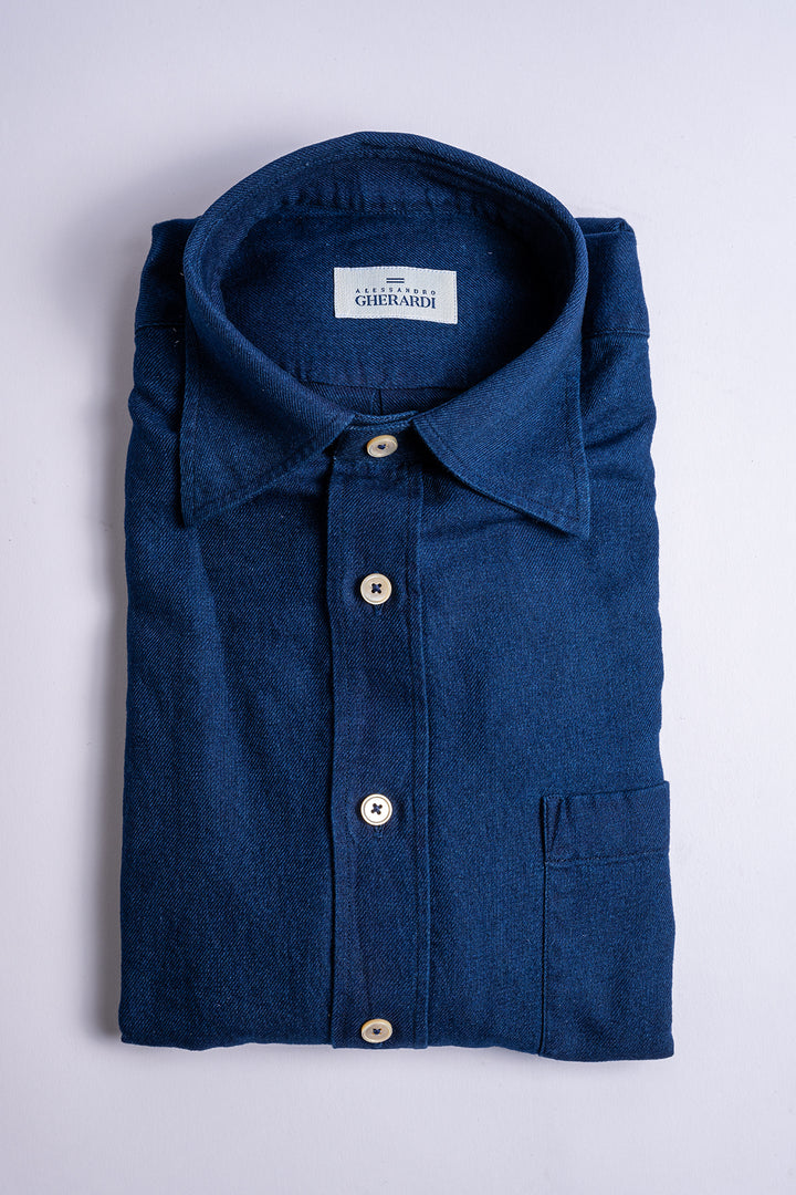 Luxury Cotton Denim Shirt Dark Blue