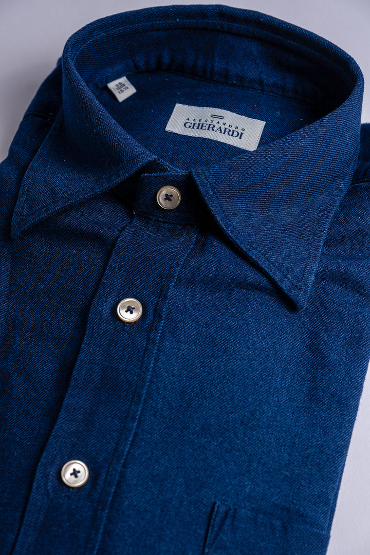 Luxury Cotton Denim Shirt Dark Blue