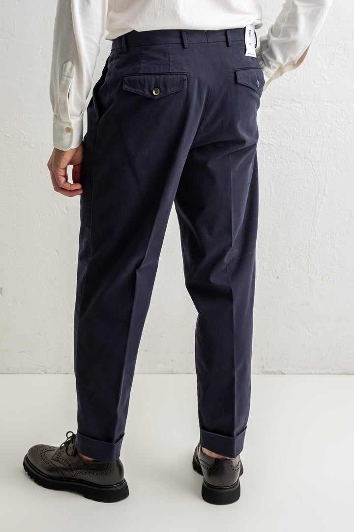 Carrot Two Pleat Cotton Trouser Navy