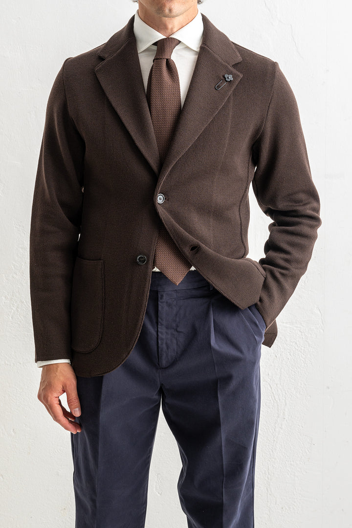 Classic Wool Knitwear Blazer. Brown
