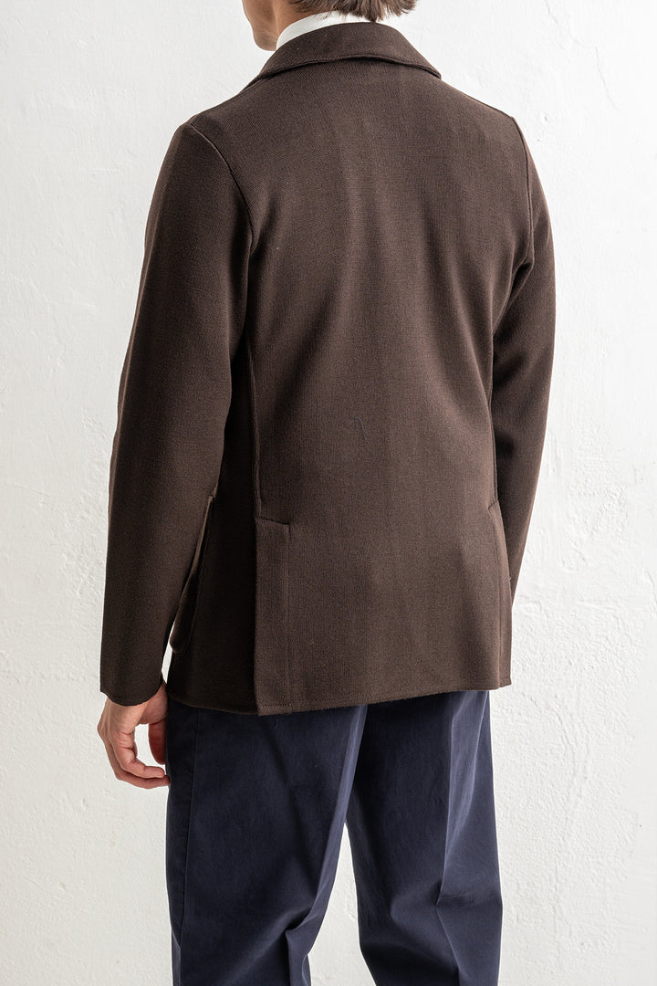 Classic Wool Knitwear Blazer. Brown