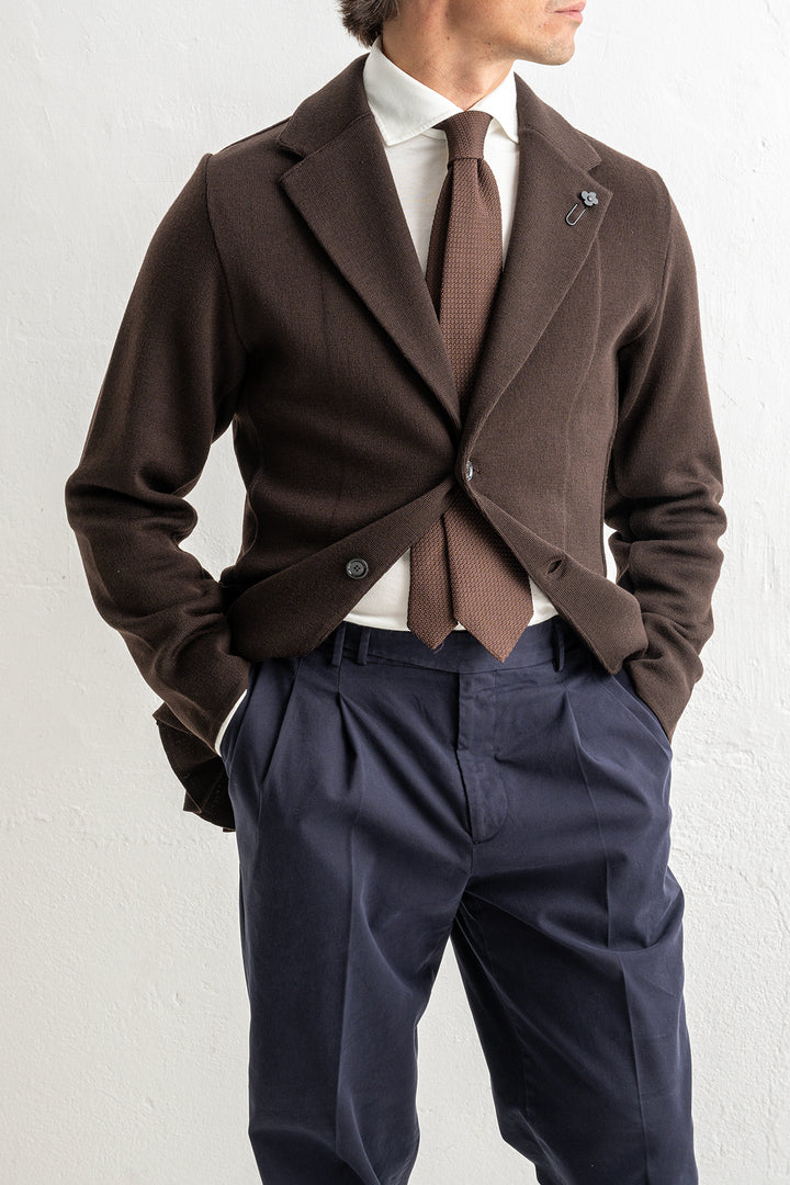 Classic Wool Knitwear Blazer. Brown