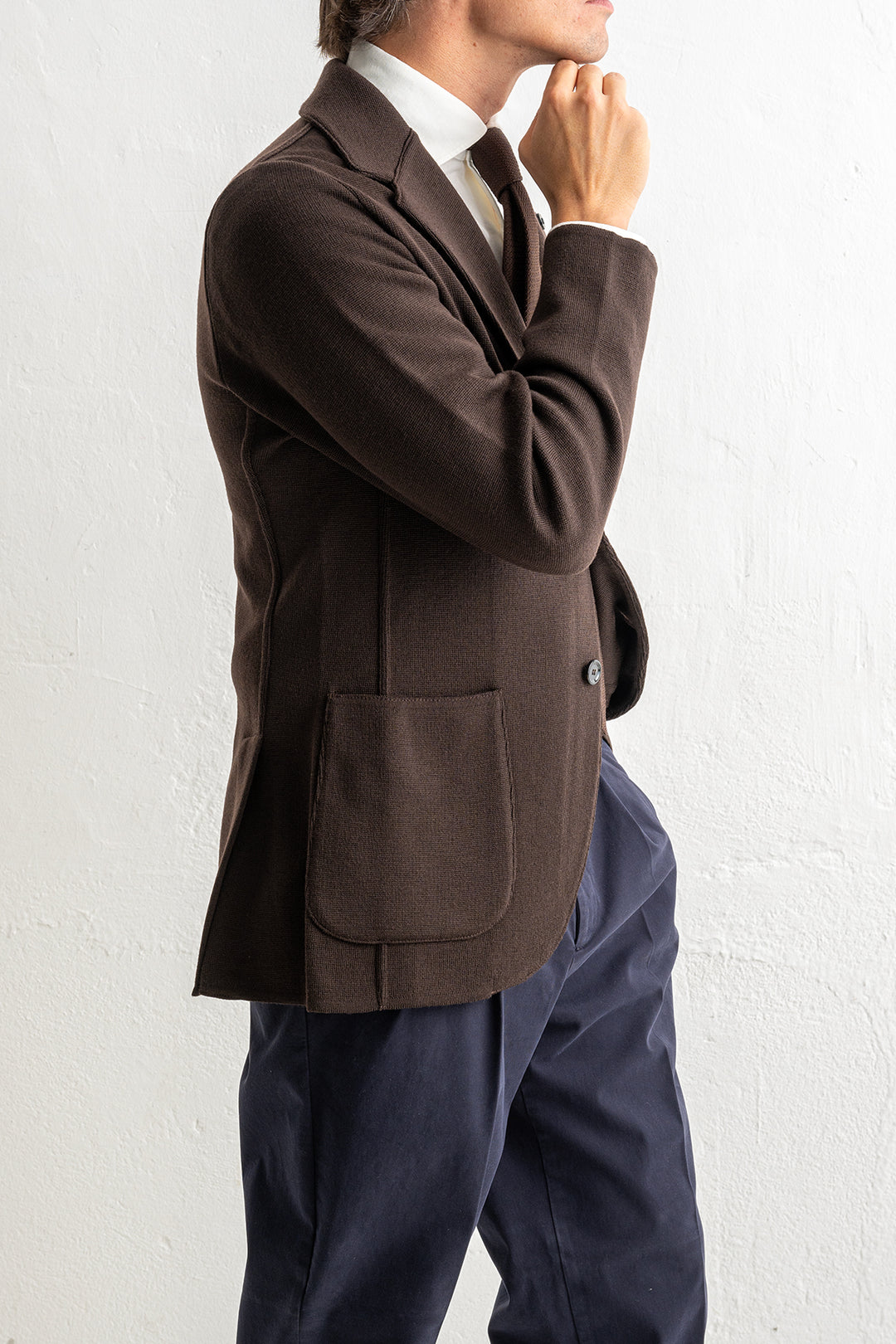 Classic Wool Knitwear Blazer. Brown