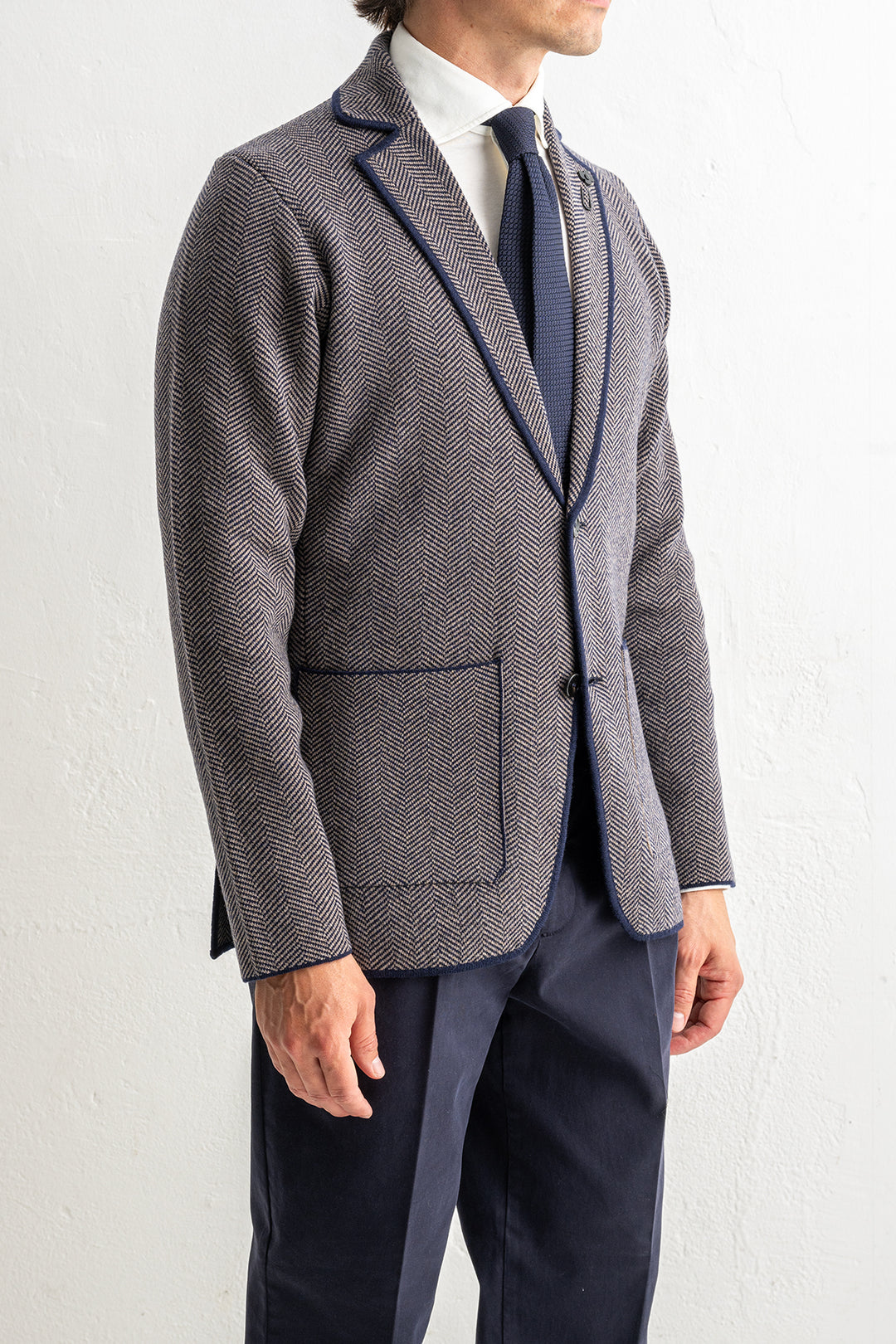 Herringbone Wool Knitwear Blazer Brown