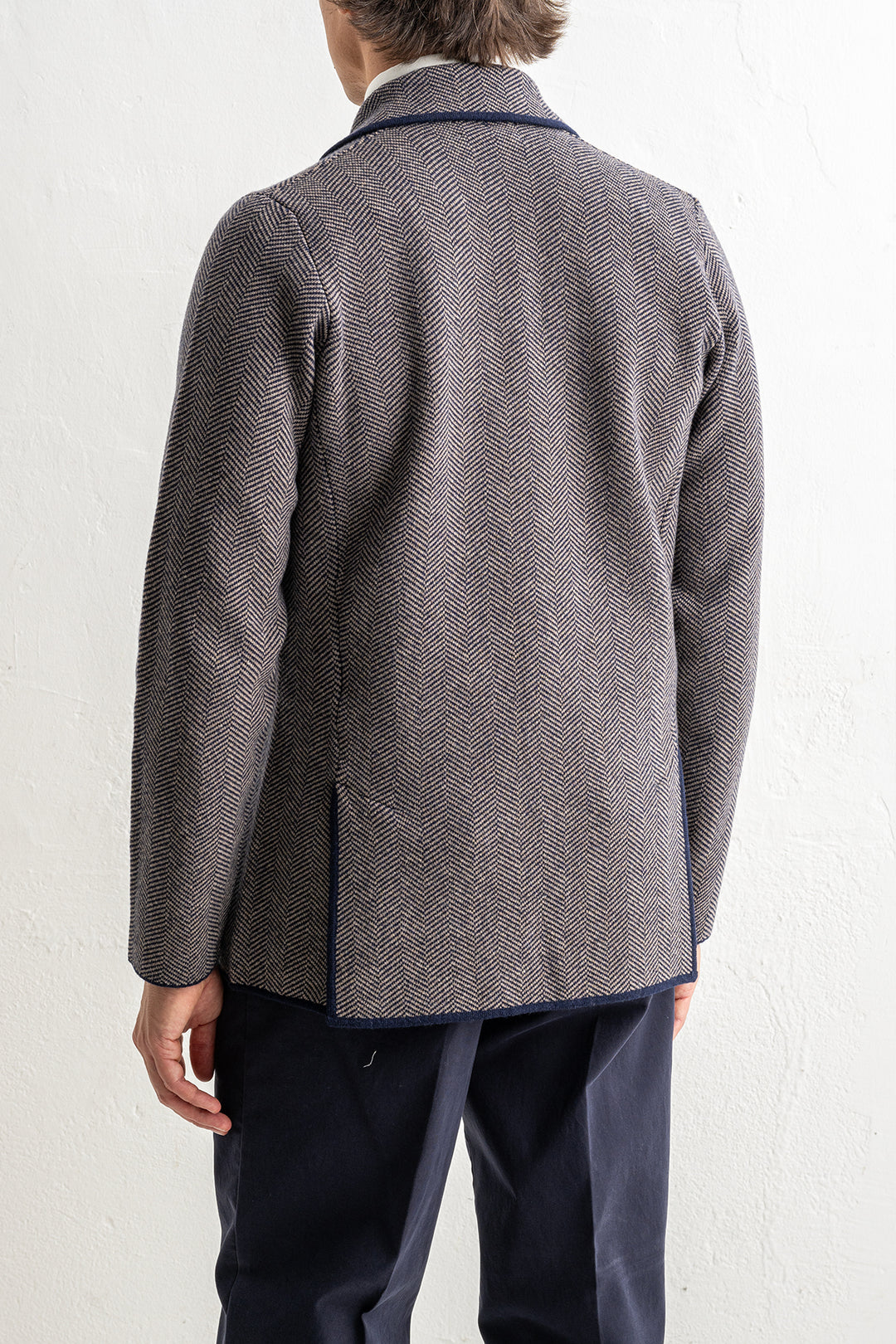 Herringbone Wool Knitwear Blazer Brown