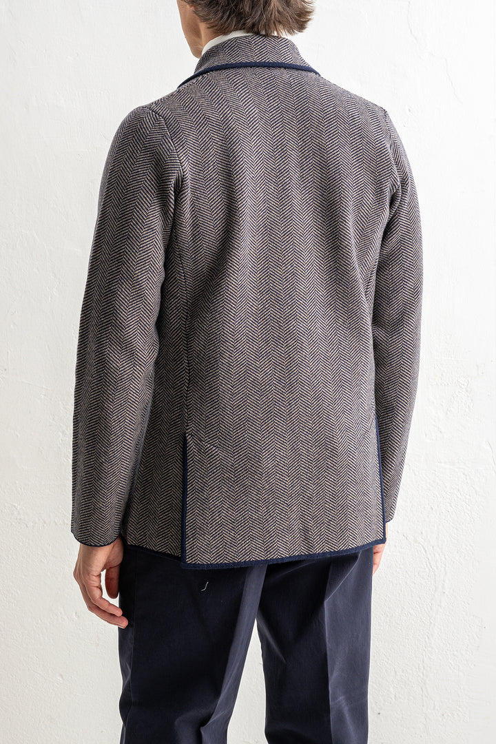 Herringbone Wool Knitwear Blazer Brown
