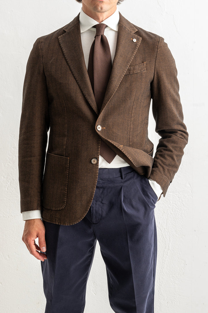 Herringbone Cotton Blazer Brown