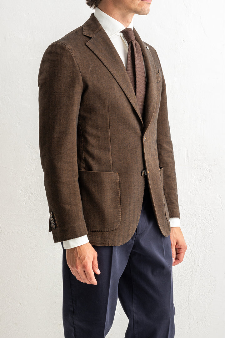 Herringbone Cotton Blazer Brown