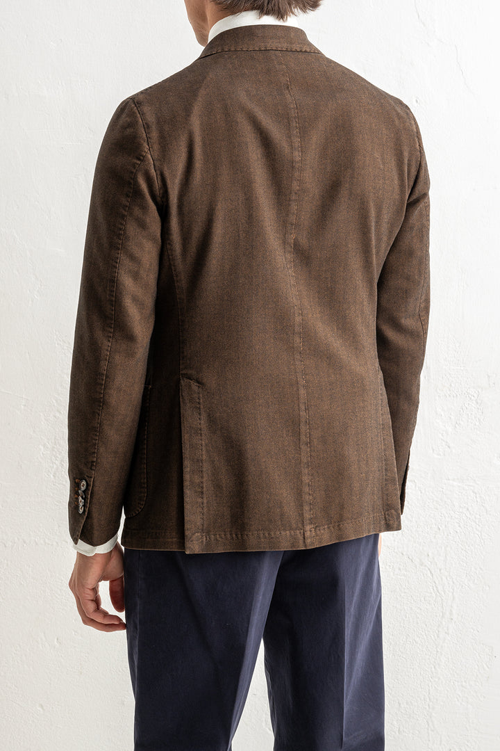 Herringbone Cotton Blazer Brown