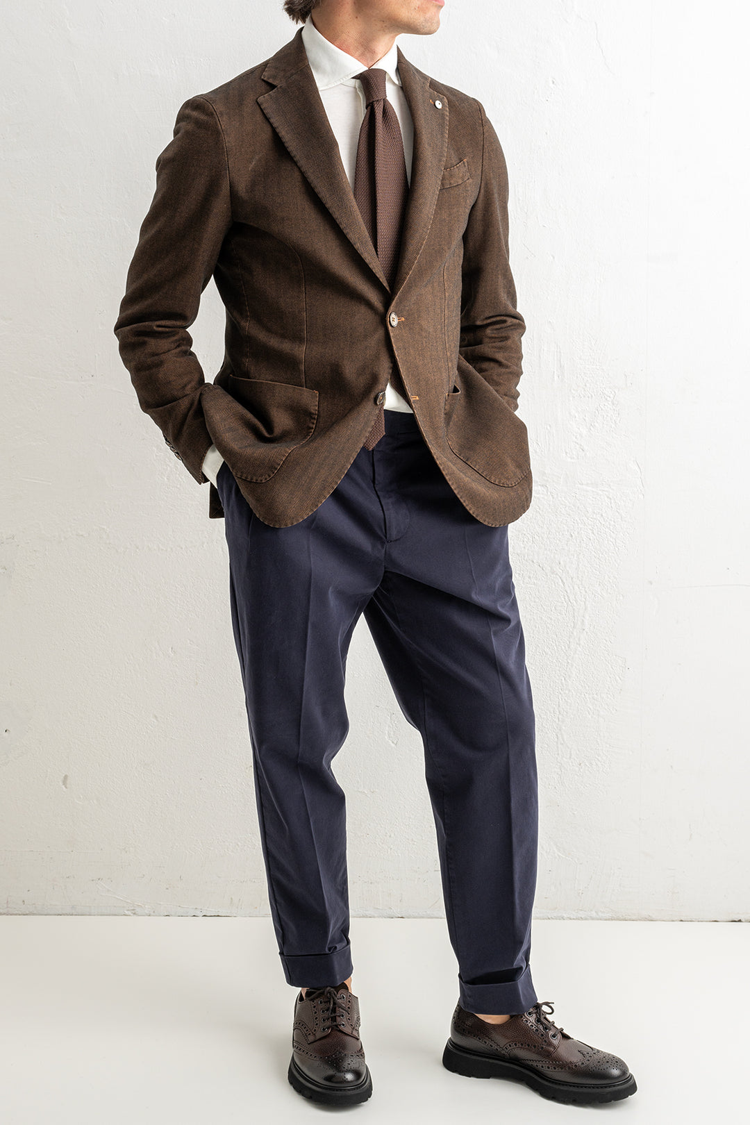 Herringbone Cotton Blazer Brown