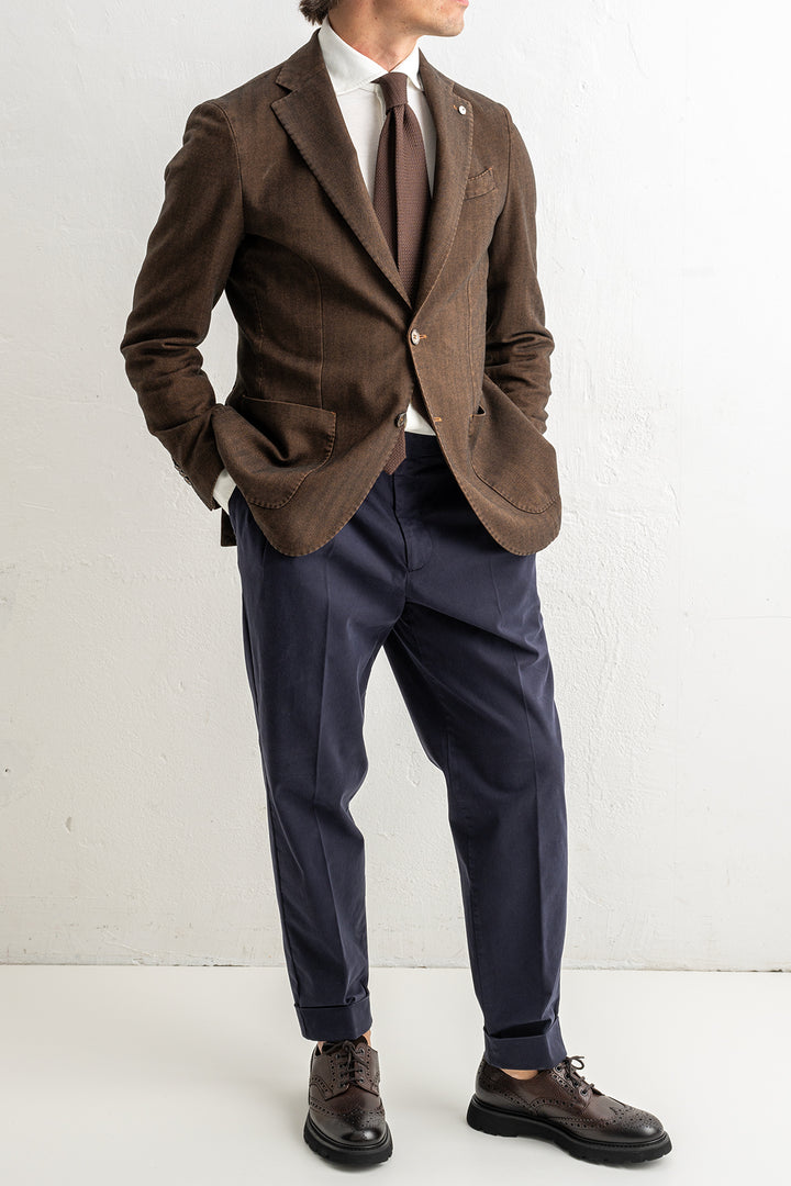 Herringbone Cotton Blazer Brown