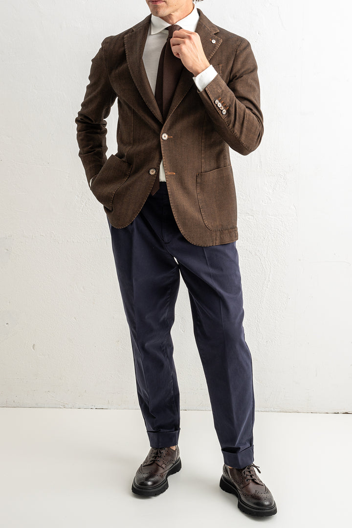 Herringbone Cotton Blazer Brown