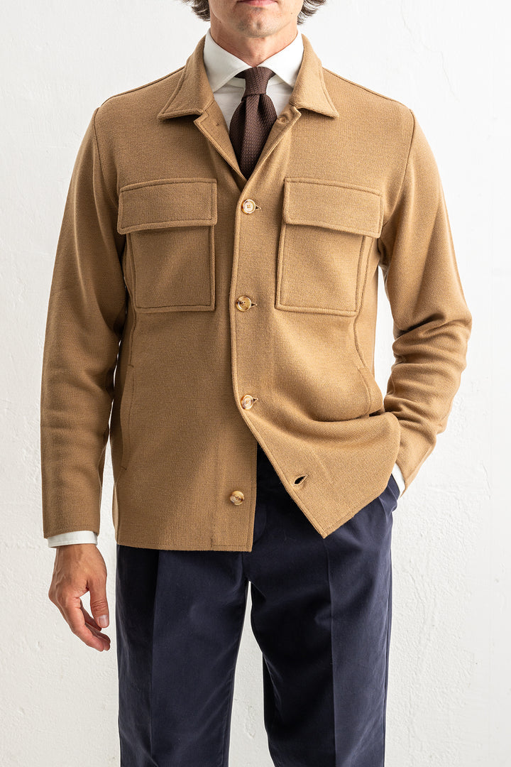 Luxury Wool Knitwear Overshirt Beige