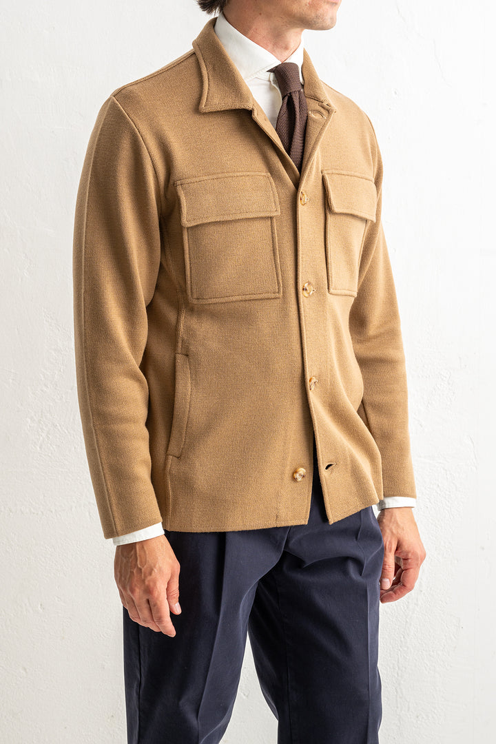 Luxury Wool Knitwear Overshirt Beige
