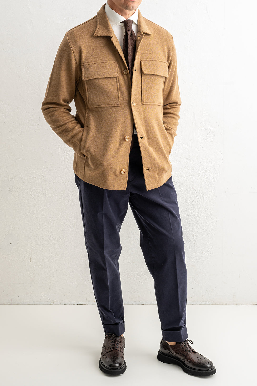 Luxury Wool Knitwear Overshirt Beige