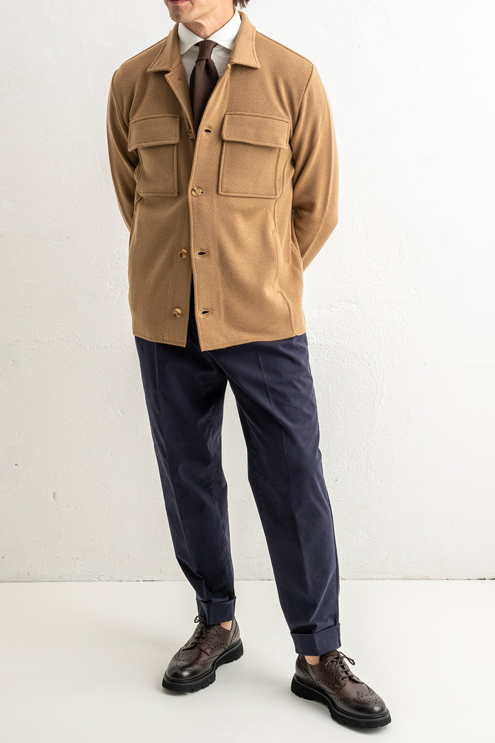 Luxury Wool Knitwear Overshirt Beige