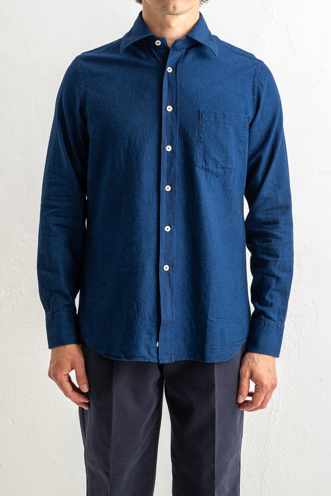 Luxury Cotton Denim Shirt Dark Blue