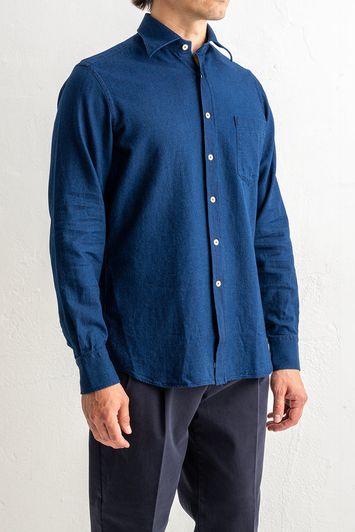 Luxury Cotton Denim Shirt Dark Blue