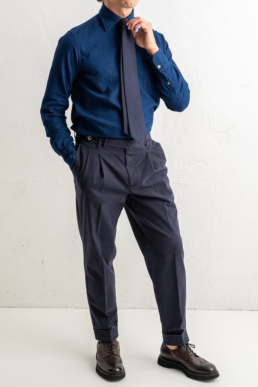 Luxury Cotton Denim Shirt Dark Blue