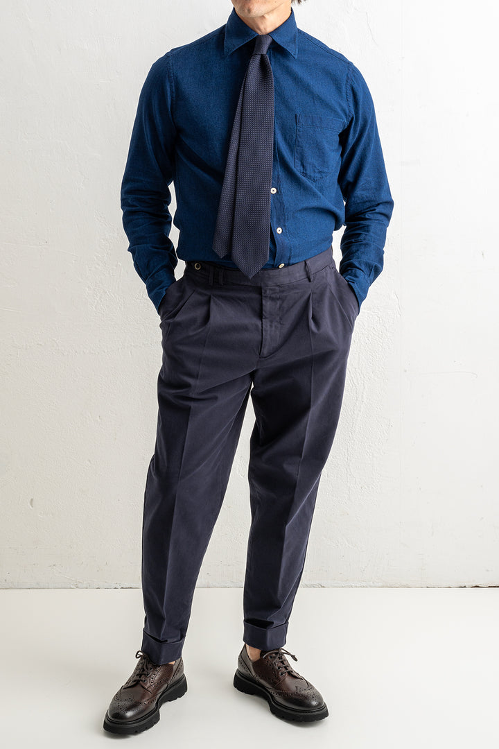Luxury Cotton Denim Shirt Dark Blue