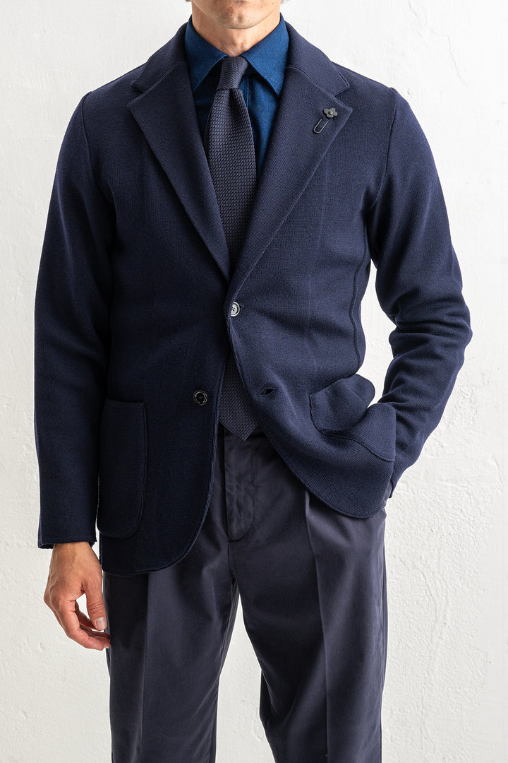 Classic Wool Knitwear Blazer. Navy