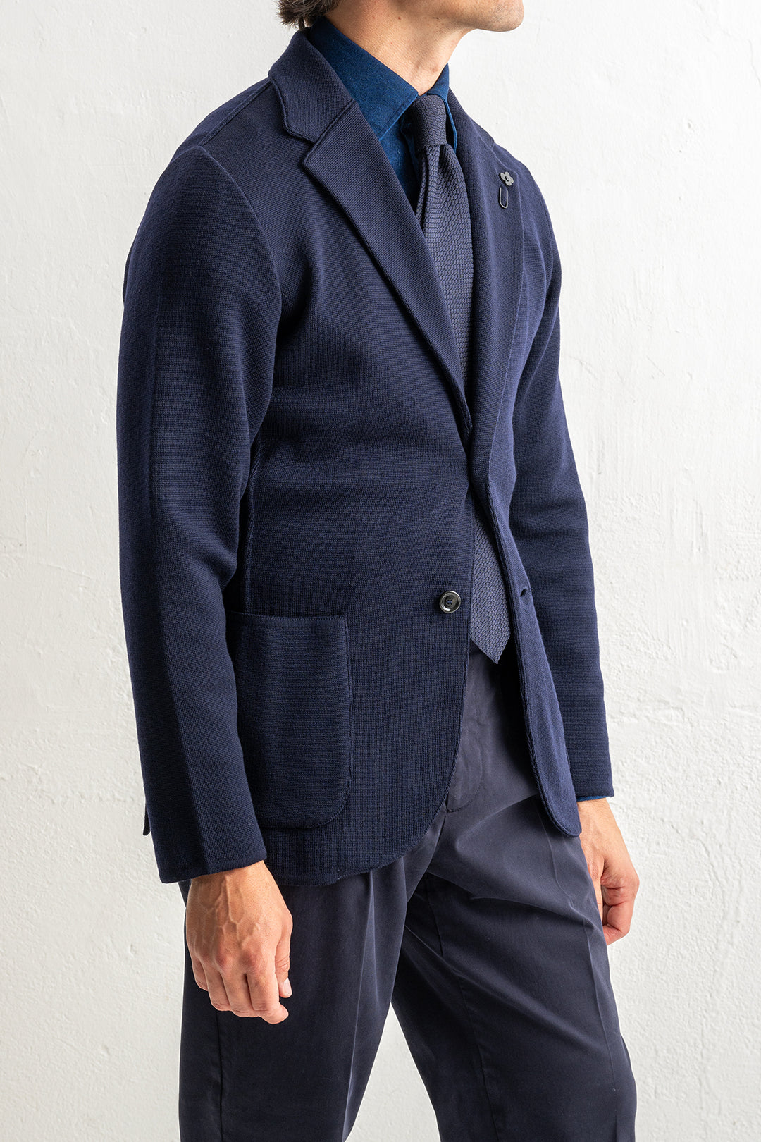 Classic Wool Knitwear Blazer. Navy