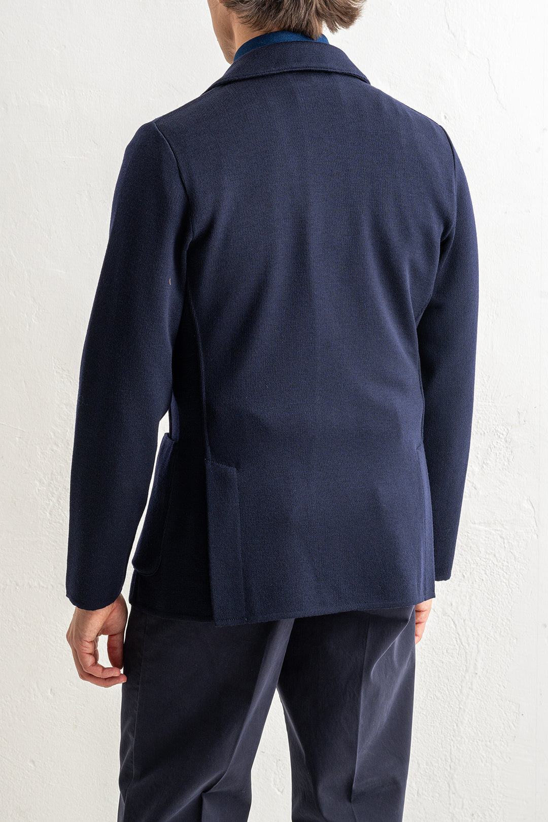 Classic Wool Knitwear Blazer. Navy