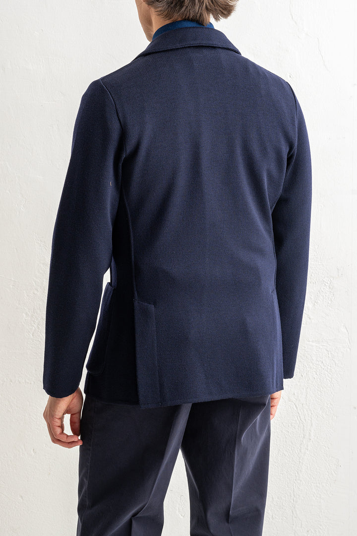 Classic Wool Knitwear Blazer. Navy