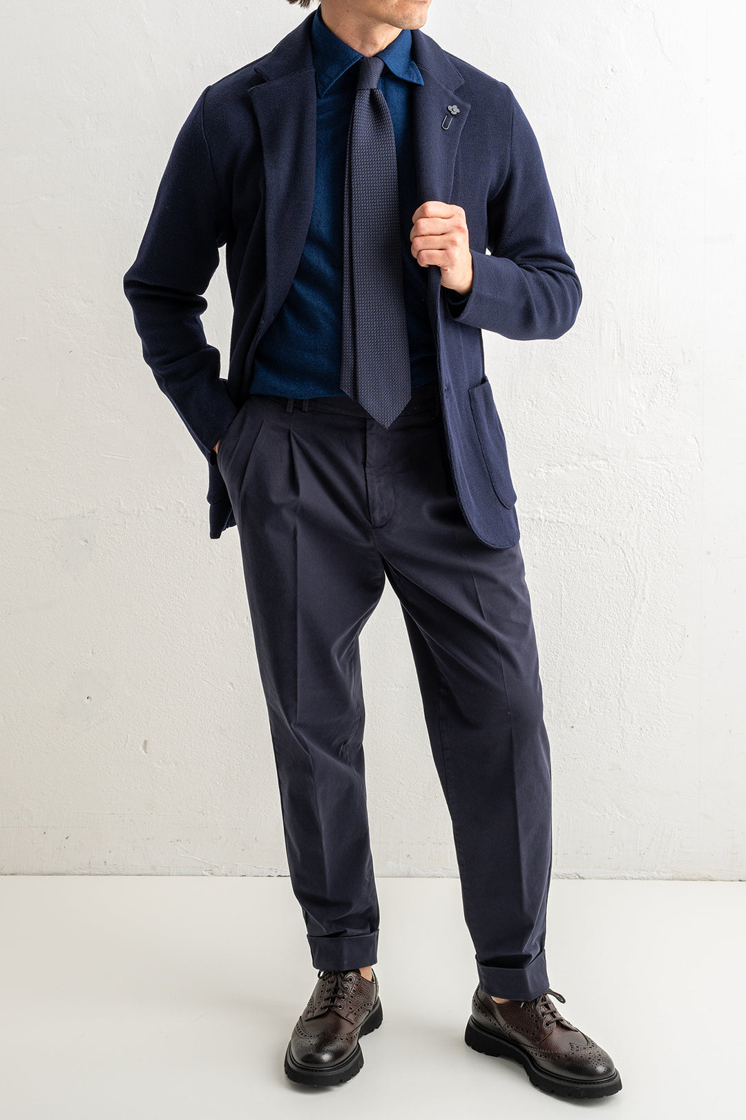 Classic Wool Knitwear Blazer. Navy