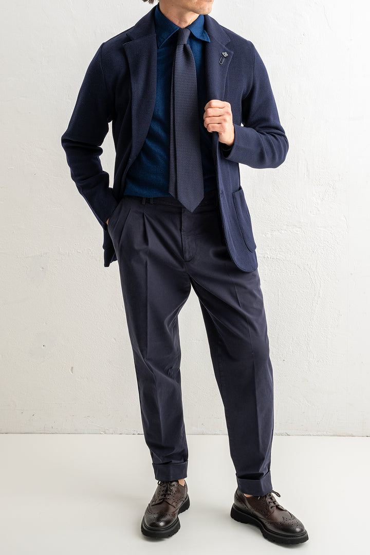 Classic Wool Knitwear Blazer. Navy