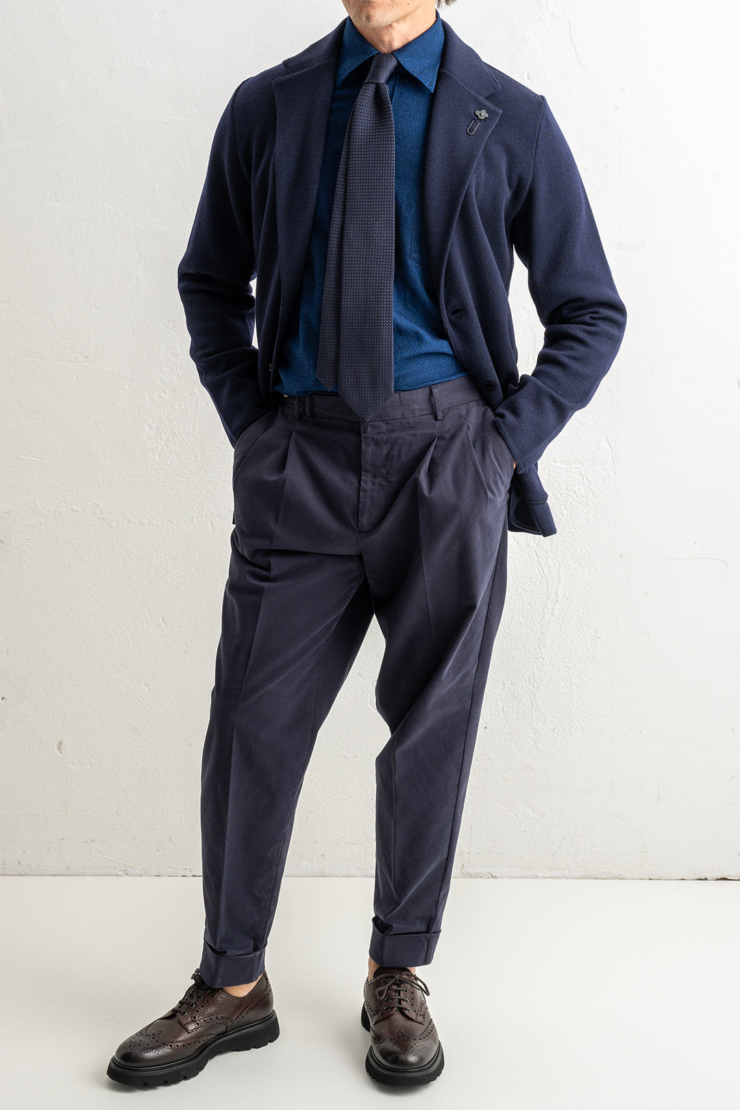 Classic Wool Knitwear Blazer. Navy