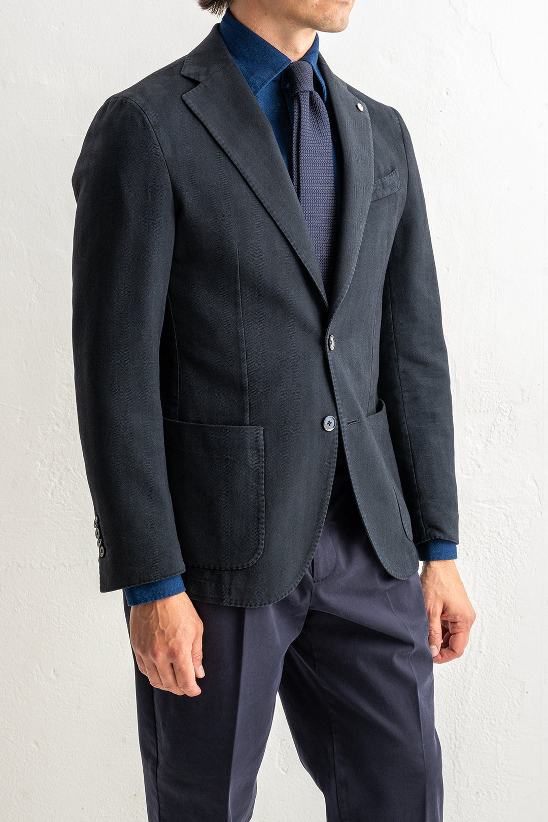 Herringbone Cotton Blazer Navy