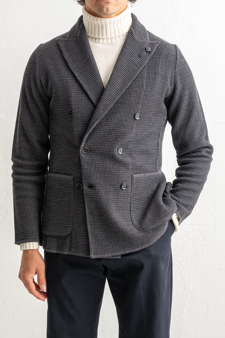 Houndtooth Wool Knitwear Blazer Grey