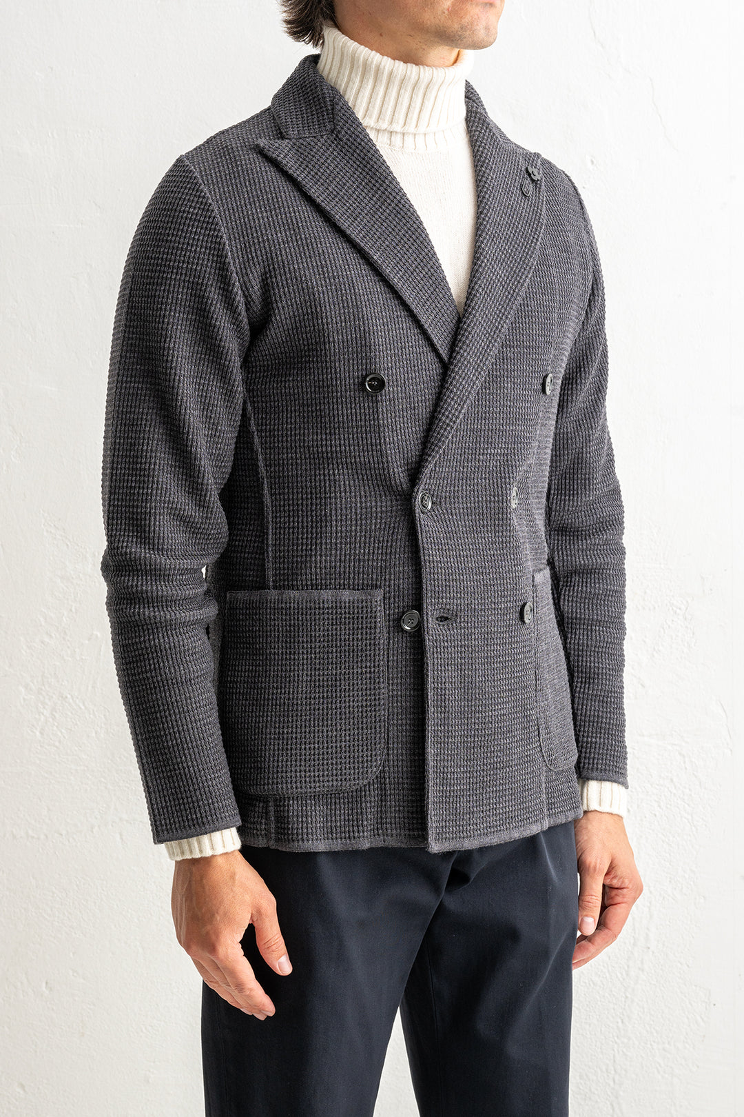 Houndtooth Wool Knitwear Blazer Grey