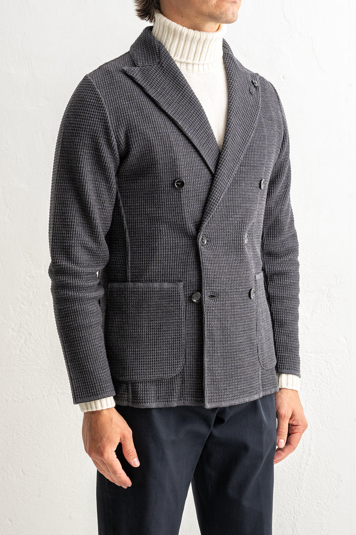 Houndtooth Wool Knitwear Blazer Grey
