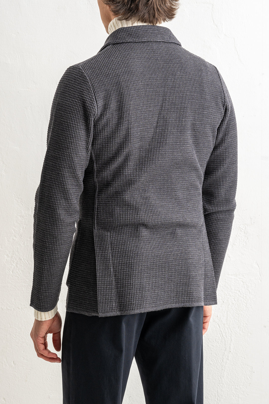 Houndtooth Wool Knitwear Blazer Grey