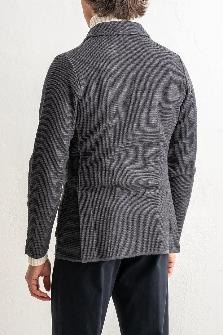 Houndtooth Wool Knitwear Blazer Grey