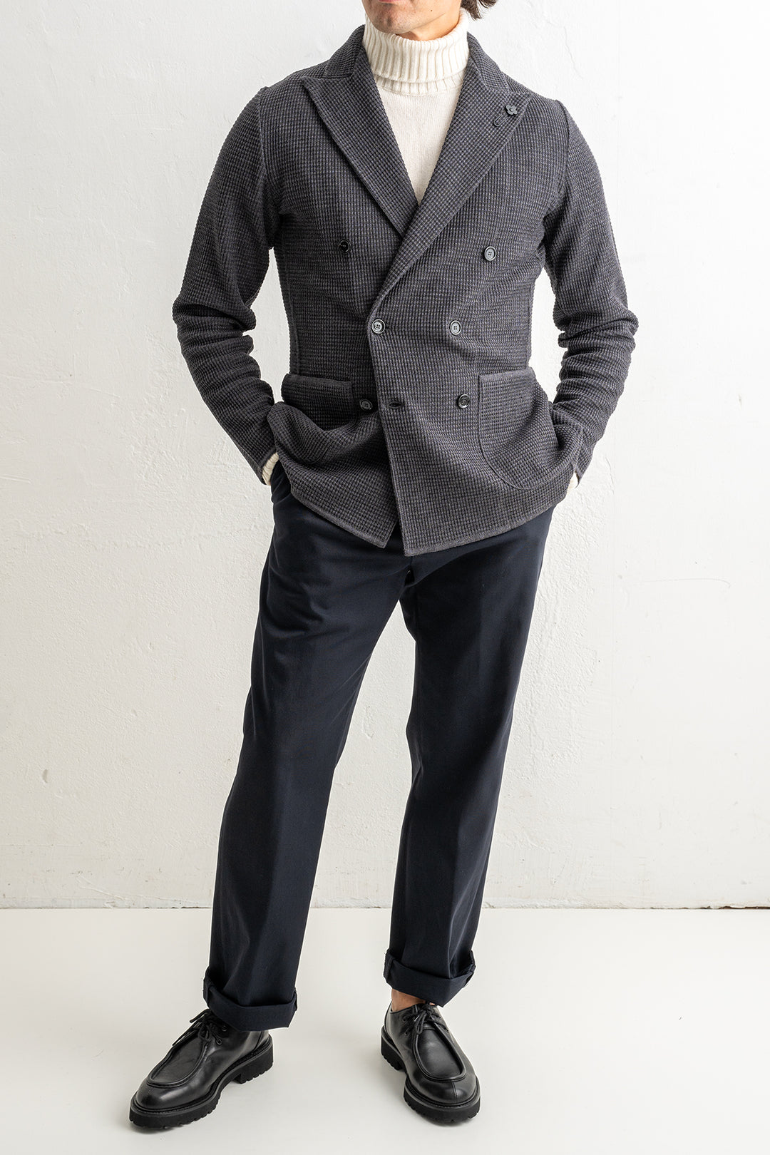 Houndtooth Wool Knitwear Blazer Grey