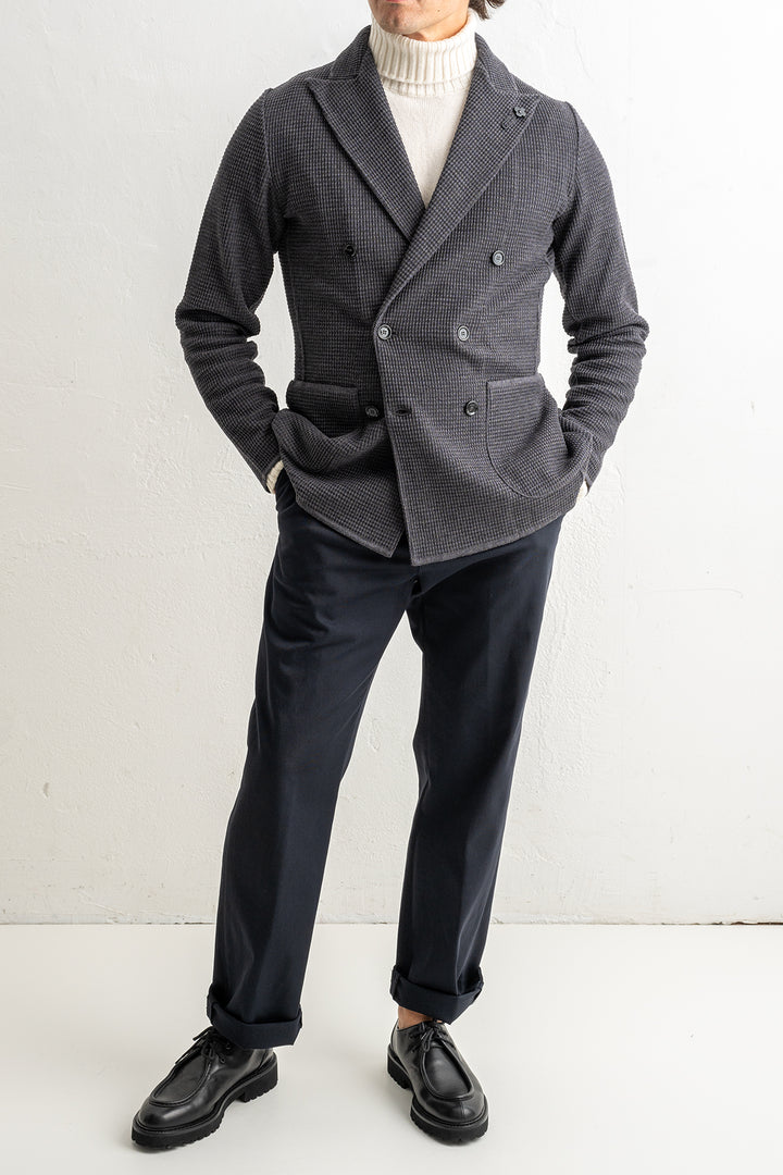 Houndtooth Wool Knitwear Blazer Grey