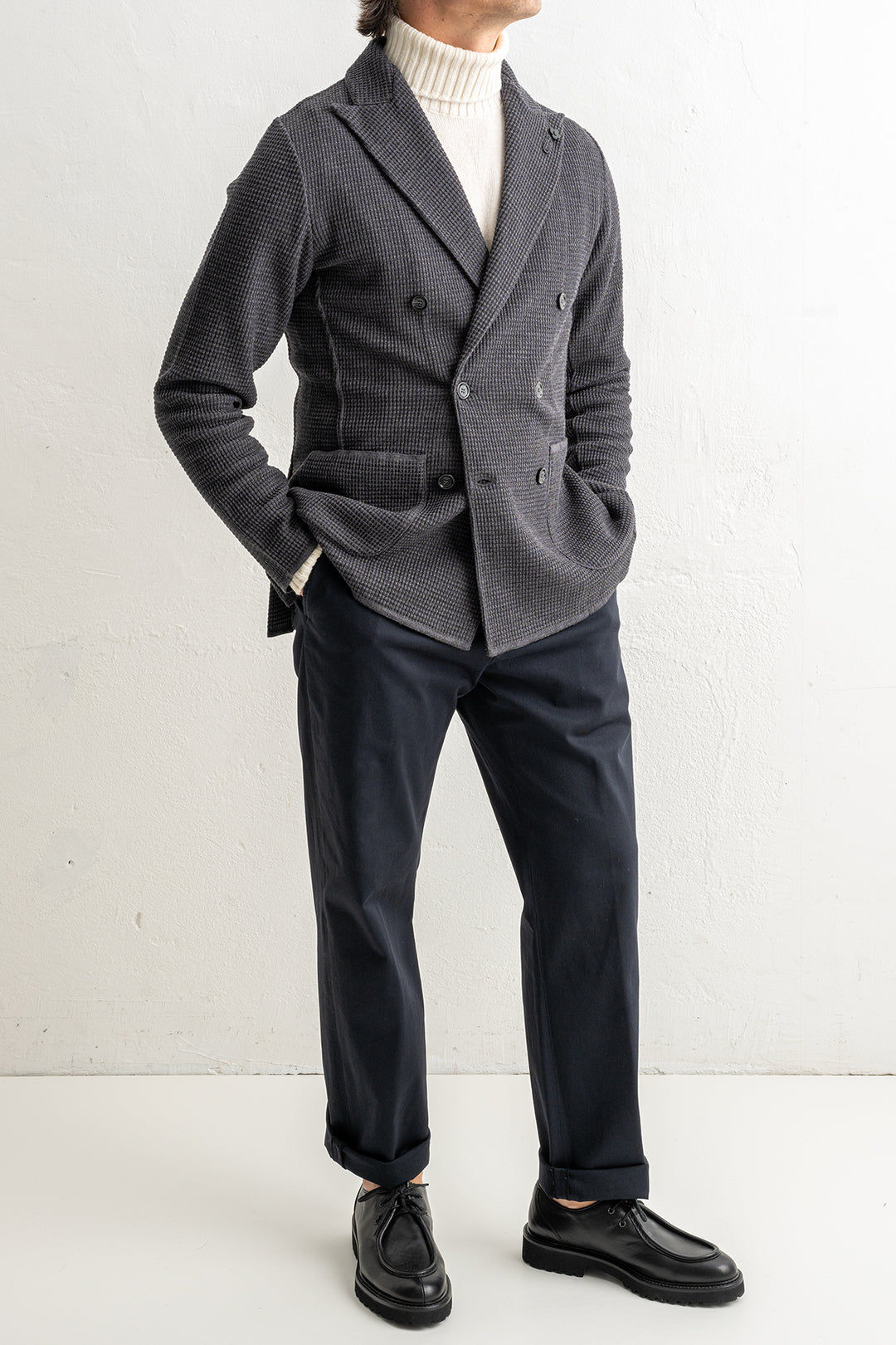 Houndtooth Wool Knitwear Blazer Grey