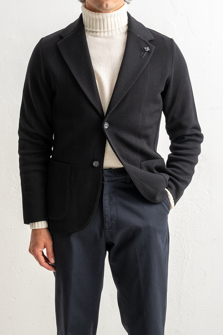 Classic Wool Knitwear Blazer. Black