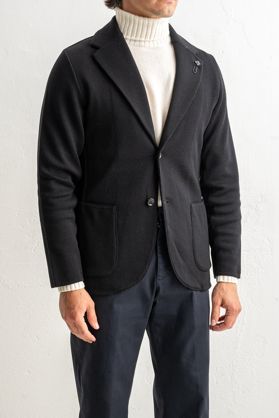 Classic Wool Knitwear Blazer. Black