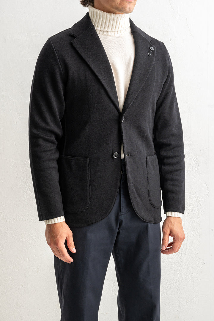 Classic Wool Knitwear Blazer. Black